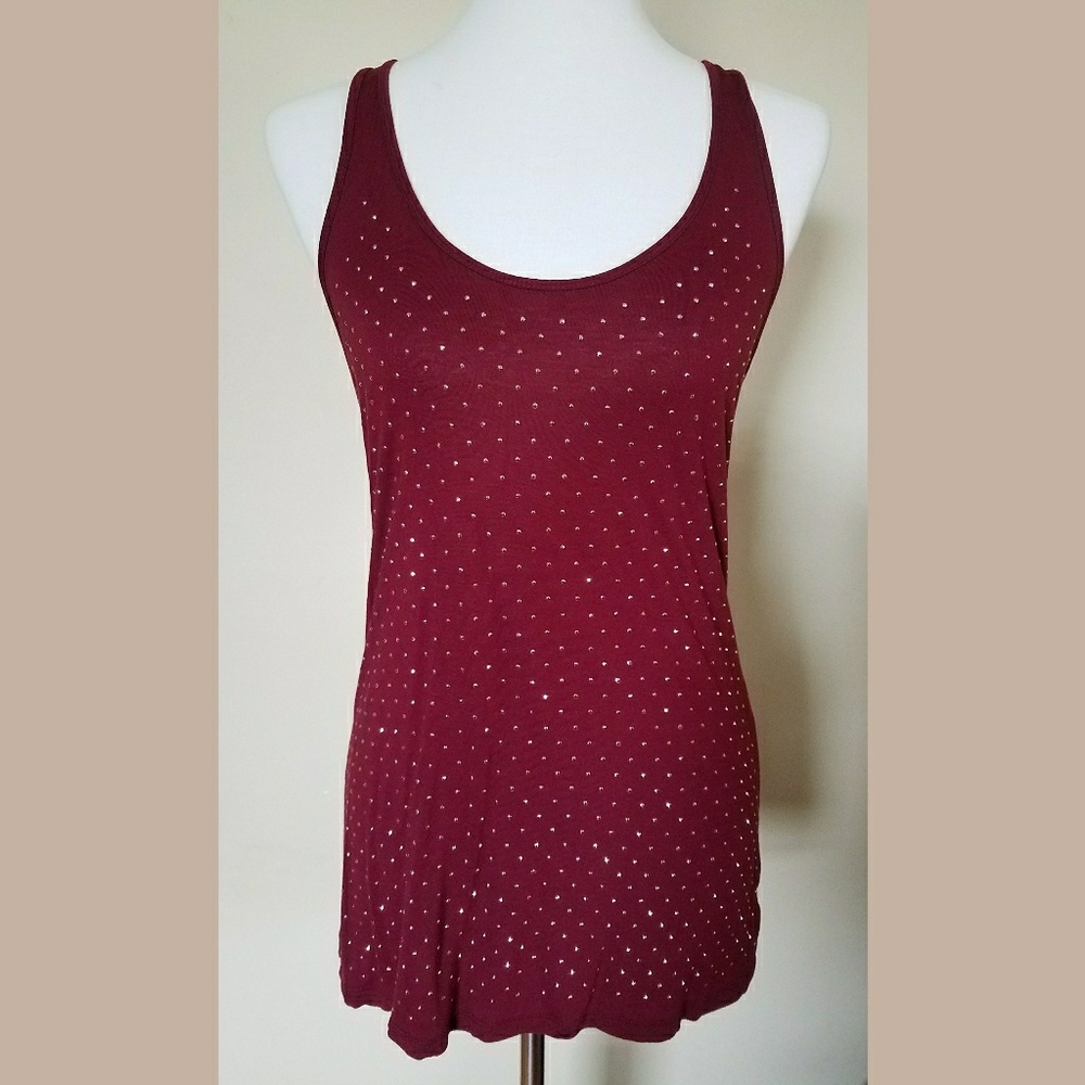 Maroon Long Raceback Tank Top w/ Copper Detail